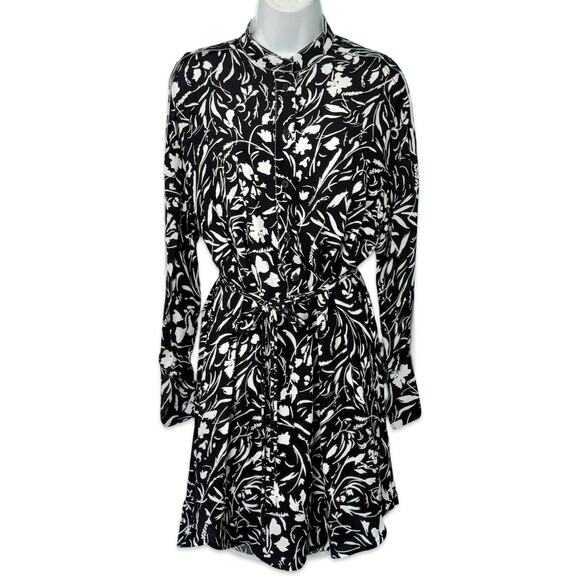 Proenza Schouler Black White Floral Button Long Sleeve Shirt Dress sz 2 NEW Tags - Picture 3 of 16